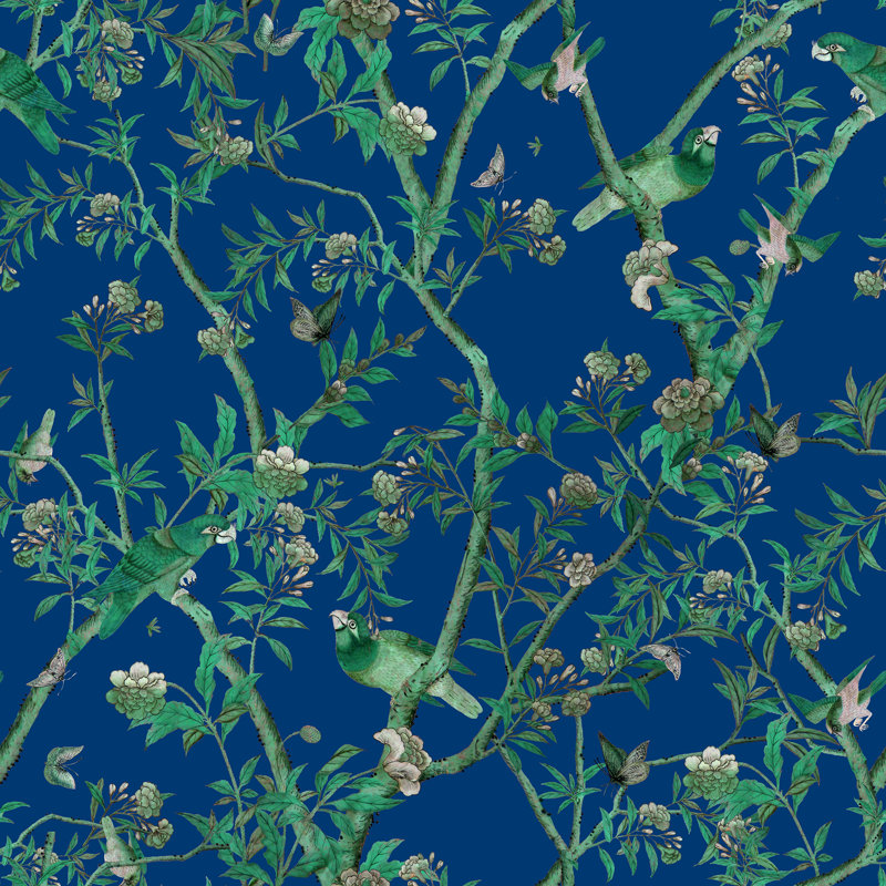 Yuki Osada Floral Wallpaper Double Roll, Deep Blue