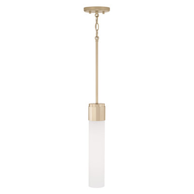 Mini-luminaire suspendu 1 lumière l 3 po x H 16,5 po en or doux avec verre blanc doux