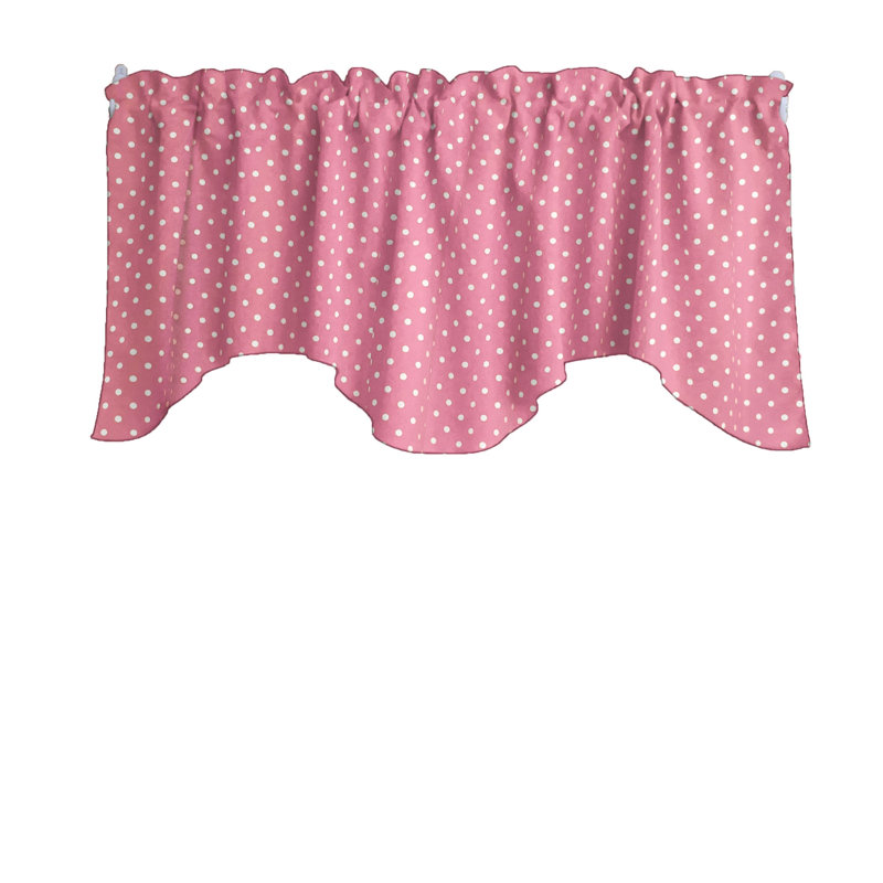 Cantonnière festonnée en mélange de coton à pois 58 po, Blanc / rose
