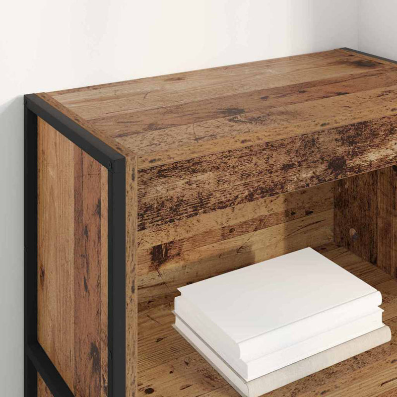 Steel Book Cabinet Bookcase, Old Wood, (3 Shelves) 121cm. H x 60cm. W x 30cm. D