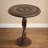 Jem 22 Inch Side End Table, Round Top, Hand Carved Boho Mandala Design With Twisted Base, Brown Mango Wood