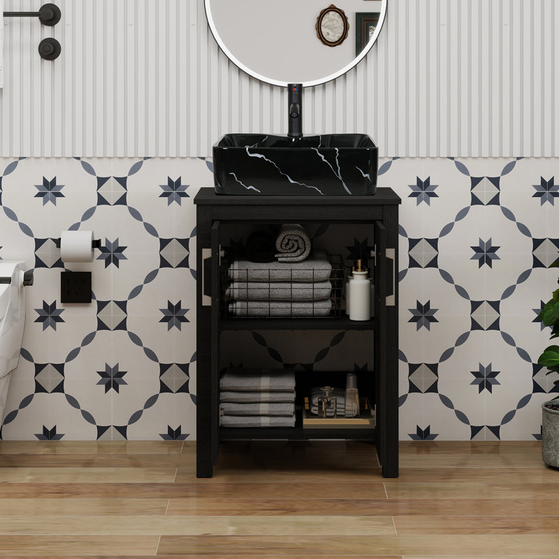 Ensemble de meuble-lavabo simple 24 "avec miroir, Noir