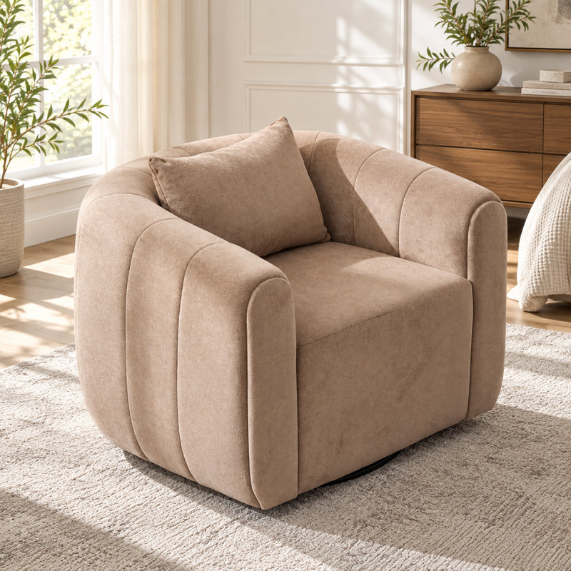 36" Wide Upolstered Swivel Chair, Camel Polyester
