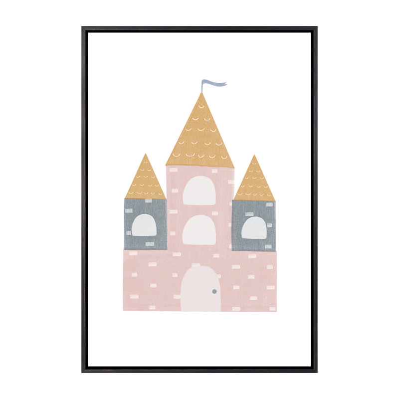 Décoration murale château pour enfants, Toile avec cadre noir patiné, H 40 po x l 26 po x P 1,5 po