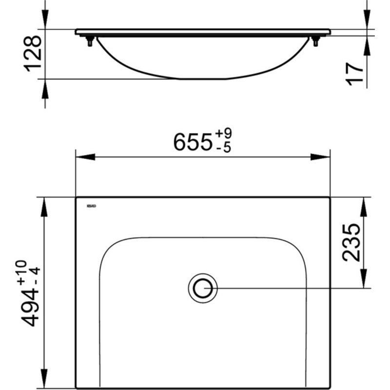 Keuco 49.4mm W White Ceramic Rectangular Sink, 65 x 49 x 2 mm