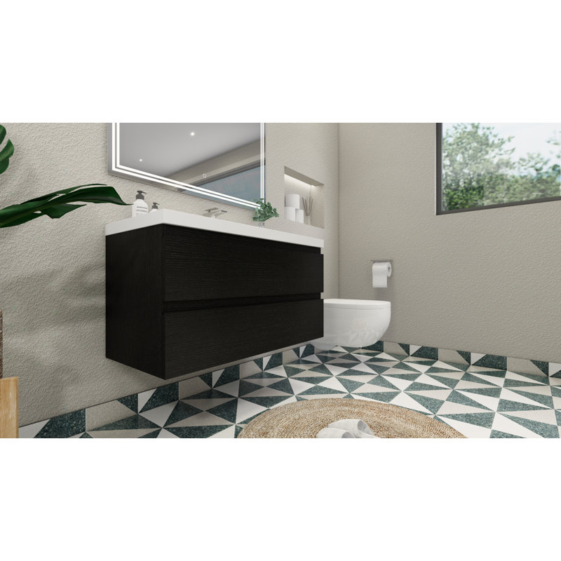 Mableton Single Bathroom Vanity with Wood, Acrylic Top, Rich Black