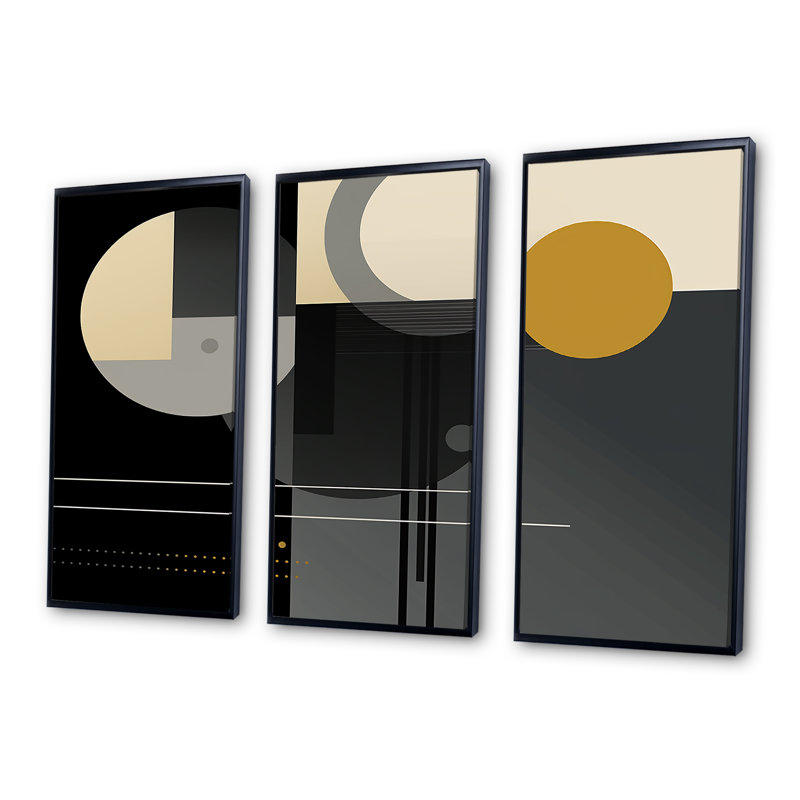 Ensemble de salon art mural lune, Cadre flottant noir, H 32 po x l 48 po x P 1 po