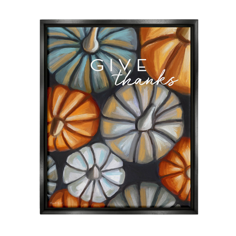 Autumn Phrase Pumpkin Print on Canvas with Black Frame