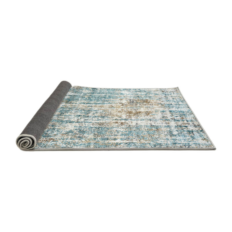 Tapis bleu/beige, Rond 5 pi