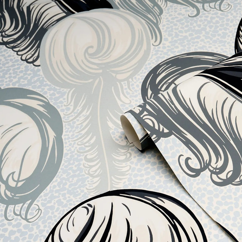 Plumes Wallpaper, Grisaille