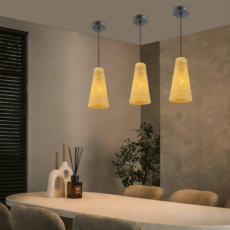 Luminaire suspendu en rotin rétro tissé à la main à hauteur réglable
