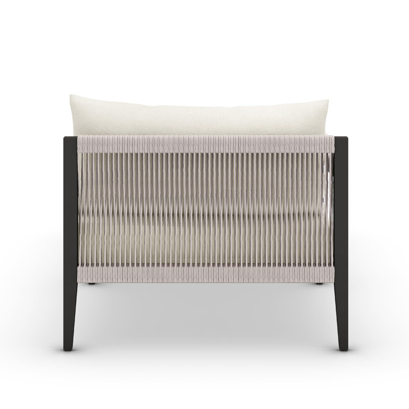 Sherwood Outdoor Teak Chaise Lounge, Microfiber Ivory, Black/Gray