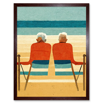 Elderly Couple Retired Beach Seaside - Print