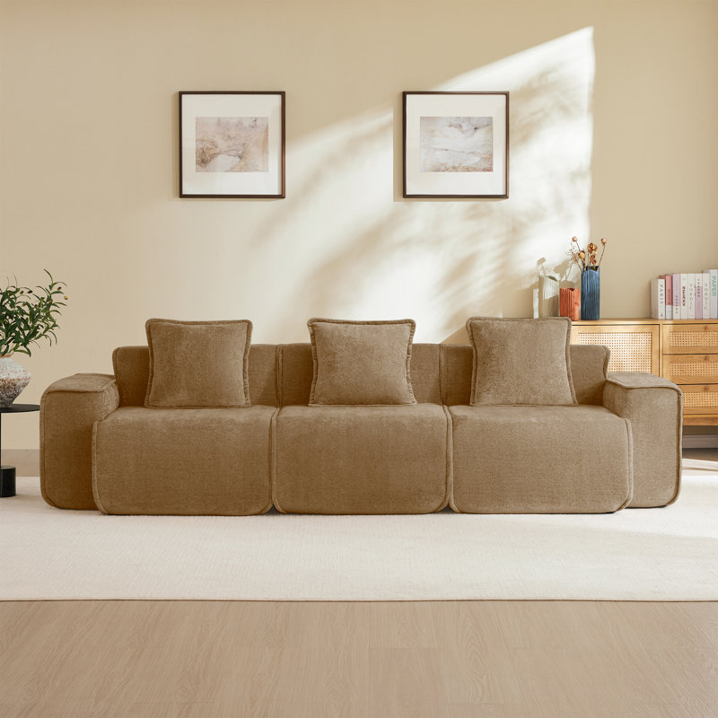 Canapé modulaire à assise profonde et sans dossier 3 lignes, H 31,1 po x l 108,66 po x P 38,2 po, Brun, 3