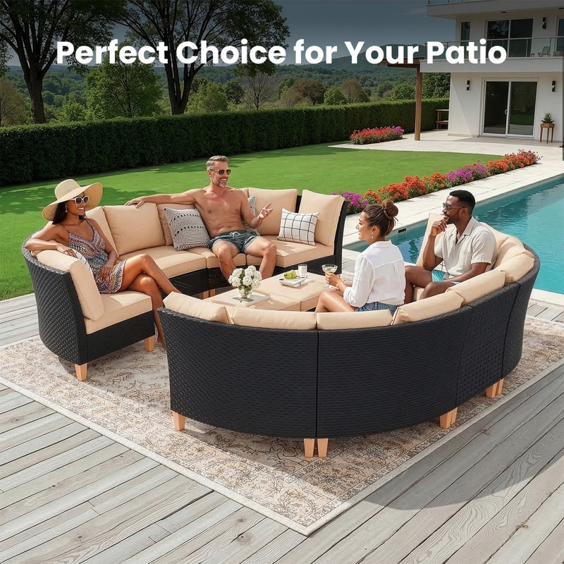 5-10 Person Modular Rattan Sectional Seating Group with Cushions, 10