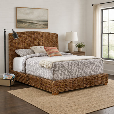 Rustic Brown and Natural California King Bed with Hand-Woven Banana Leaf