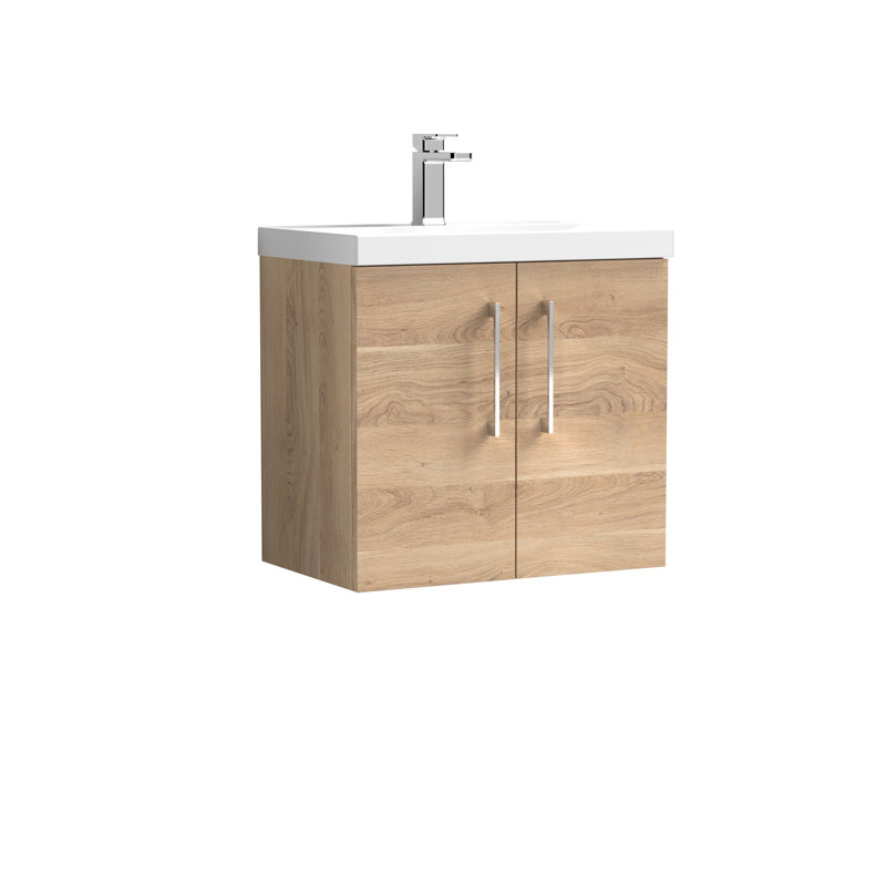 610mm Single Bathroom Vanity with Drop In Vitreous China Basin, Bleached Oak