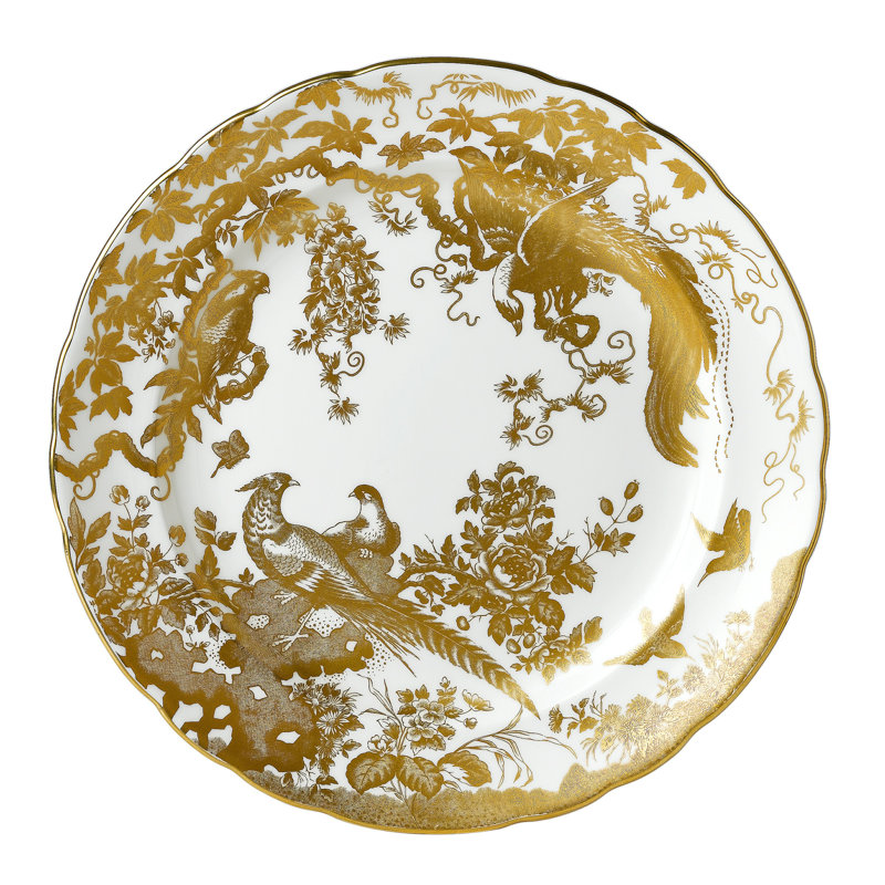 Aves Handmade Bone China Dinner Plate, Gold