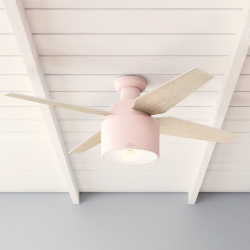 Blush Pink 52" Flush Mount Ceiling Fan with Light and Remote