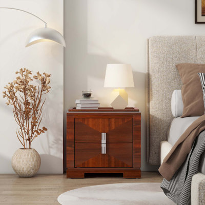 Table de chevet Mid-Century moderne en bois avec 2 tiroirs en diamant pour le rangement dans l'entrée du salon