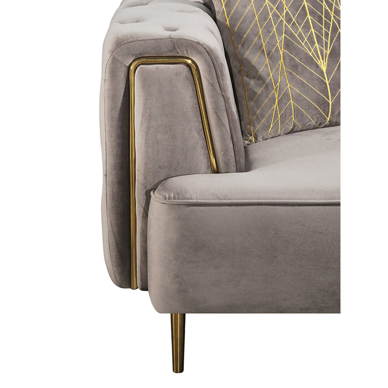 Gray Velvet Accent Chair with Wood Frame and Metal Legs