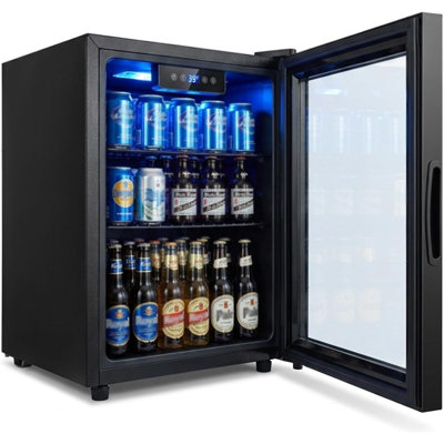 1.8 Cu Ft Beverage Refrigerator, 70 Can Mini Fridge with Glass Door, Digital Temperature Control, Adjustable Shelves, Quiet Cooler for Beer Soda Wine, Office Dorm