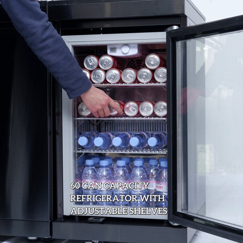 Îlot de cuisine de 43 pouces à 6 brûleurs et 85 000 BTU de cuisine au gaz en acier inoxydable pour barbecue et îlot de cuisine + réfrigérateur à vin compact + ensemble de rôtisserie + comptoirs en granite + évier en acier inoxydable