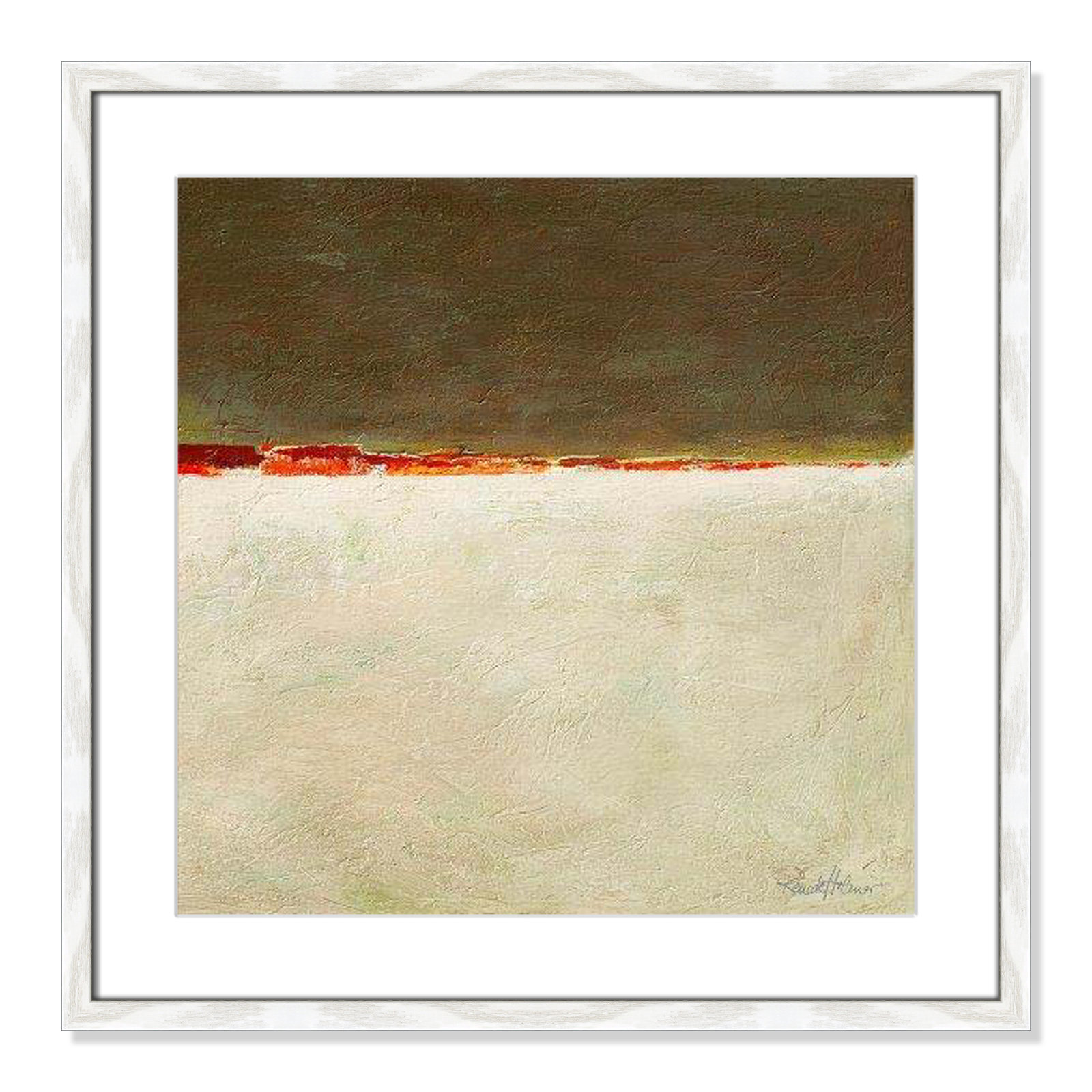 Orange Horizon I by Renate Holzner - Print, 23.5" H x 23.5" W x 0.75" D, White Framed