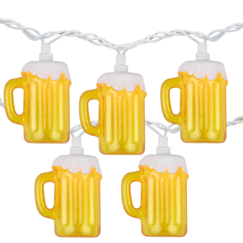 10-Count Beer Mug Summer Outdoor Patio String Light Set 7.25ft White Wire
