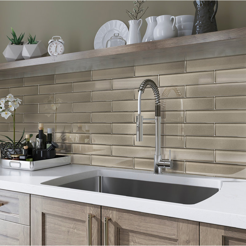 2X8 Subway Glass Mosaic Tile, Ash