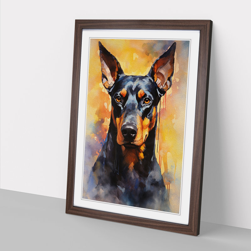 Doberman Contemporary - Single Picture Frame Print on Wood, 46cm H x 34cm W, Walnut Framed