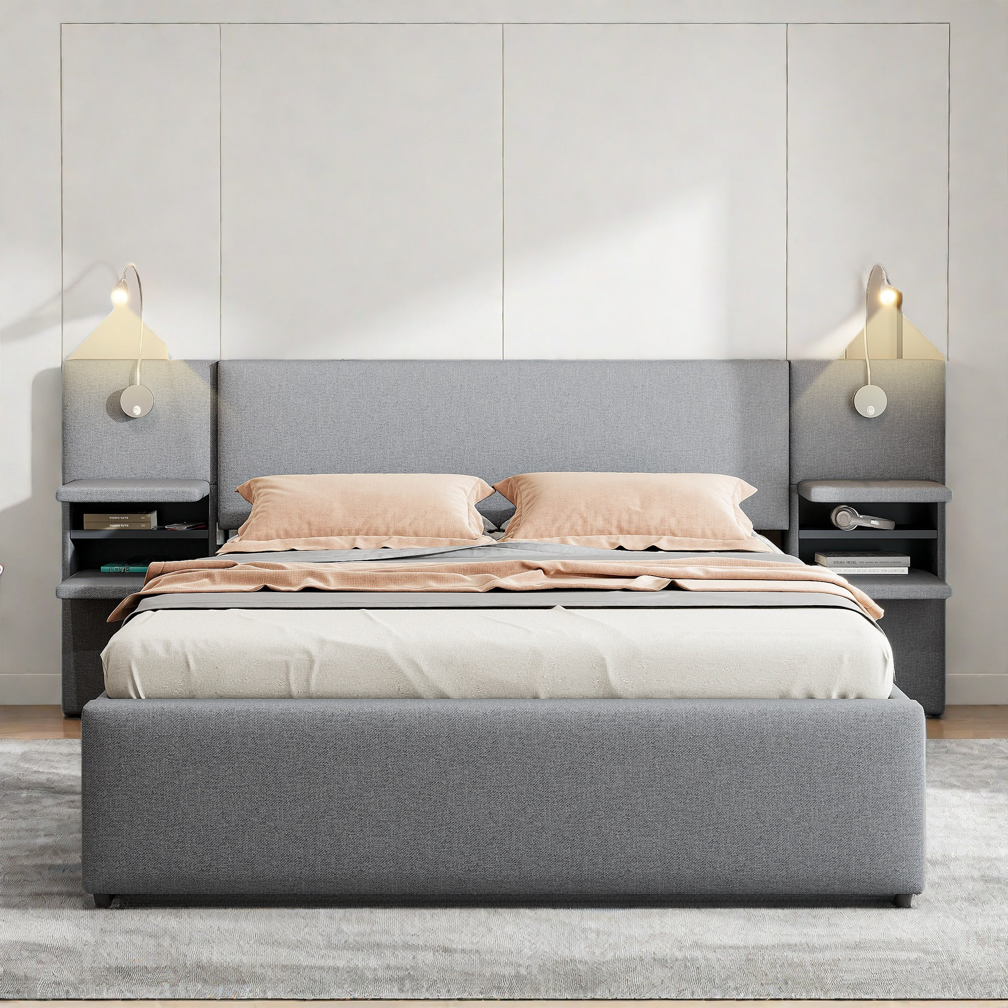 Latitude Run® Platform Bed Upholstered Platform Bed With Reading Lights ...
