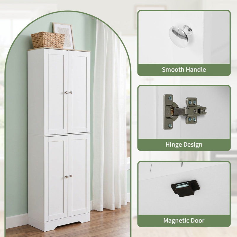 White & Oak 4-Door Kitchen Pantry Cabinet