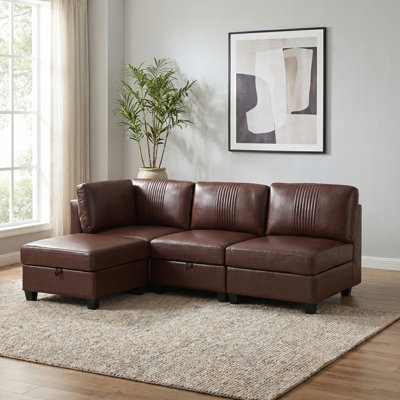 4-Seat Flexible PU Modular Sofa, Multi-Shape Convertible Sectional with Hidden Storage & Sleeper Function for Living Room