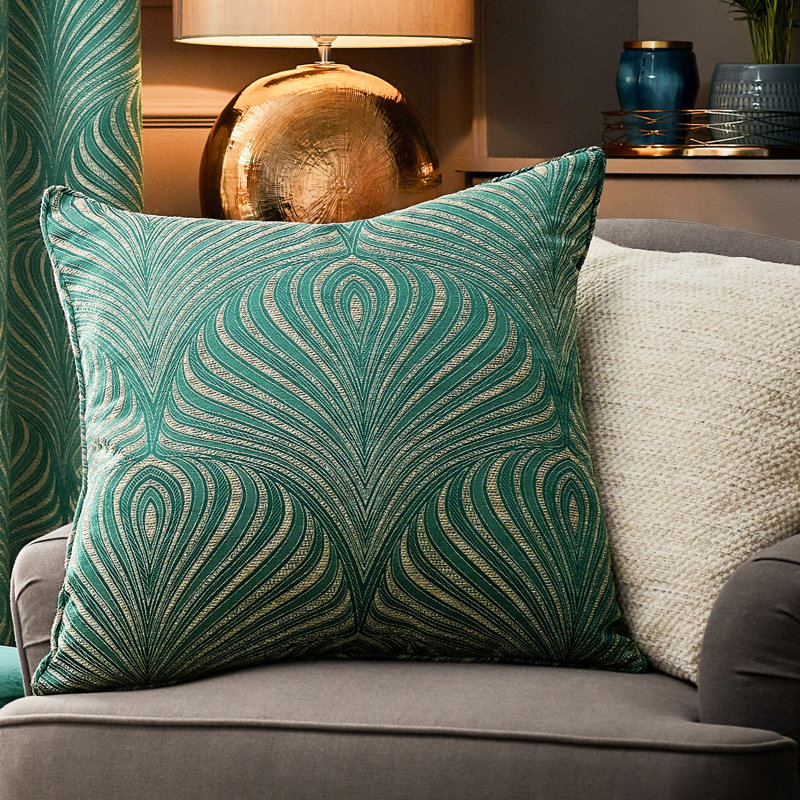New Gatsby Geometric Jacquard Feather Filled Cushion, Green