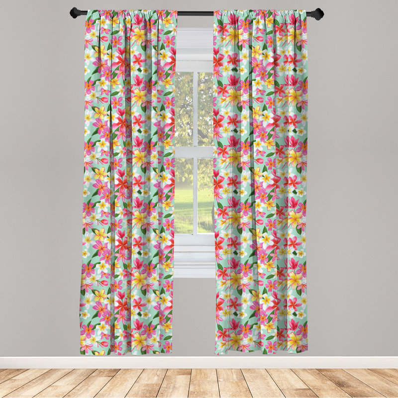 Plumeria Floral Semi-Sheer Rod Pocket Curtain Panels, 28" x 63"