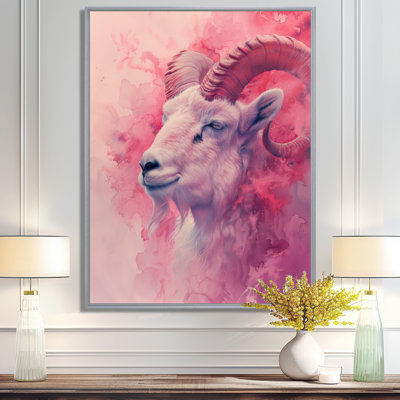 «White Pink Astrology Capricorn Crest I - Astronomie Capricorne», reproduction d'art murale