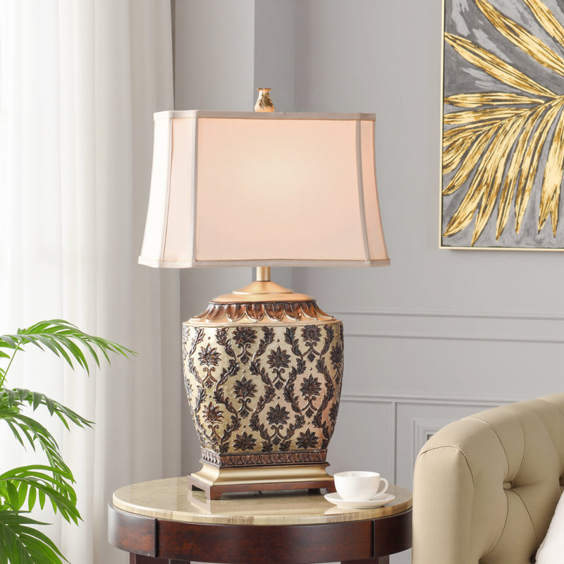 Jane Seymour Table Lamp - Antique Platinum & Barbados Finish - Beige Fabric