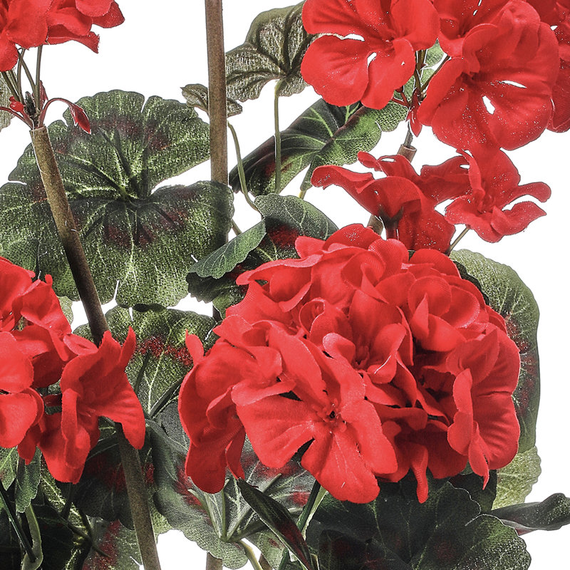 Faux géranium 16,5 po dans un pot en bois, Rouge