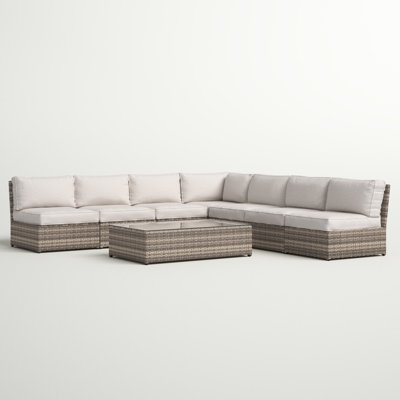 Ensemble de conversation en osier pour 6 personnes avec coussins Barnett