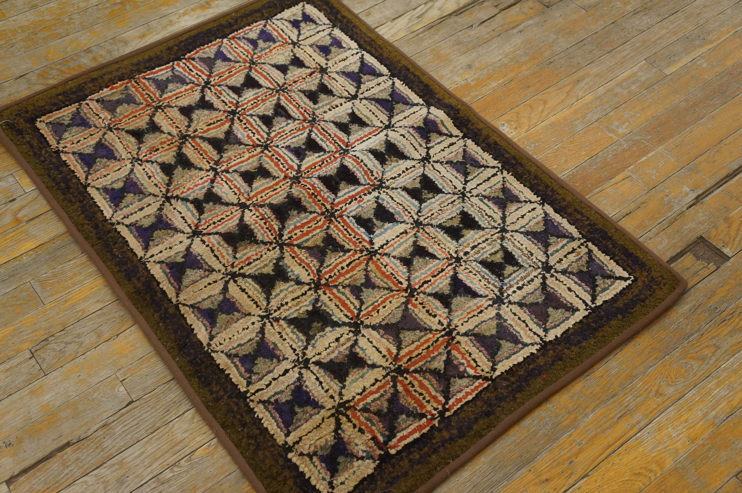 Square Geometric Design Rug Rugs On Net Antique Geometric Squares Design American Hooked Folk Art ...