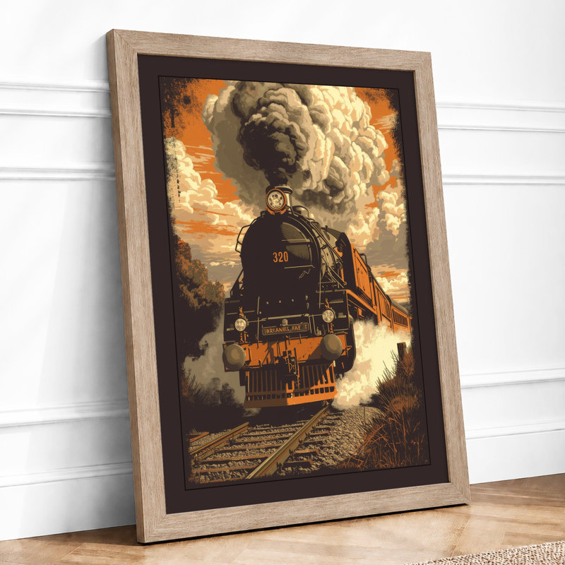 Steam Locomotive 382 Retro - Framed Print, A3 - 42.0 x 29.7 cm, Oak