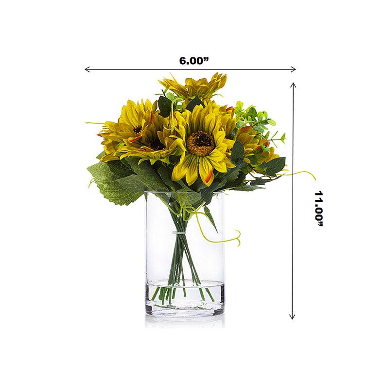 Primrue Silk Sunflower Arrangement in Vase | Wayfair