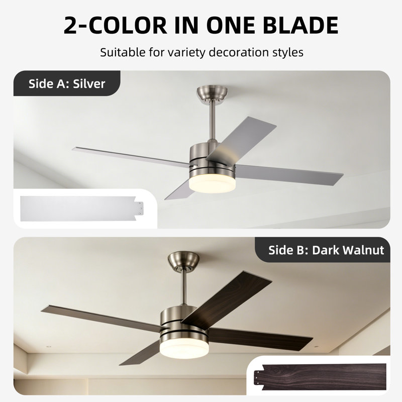 Avamaria 52'' Ceiling Fan with LED Lights, Brushed Nickel