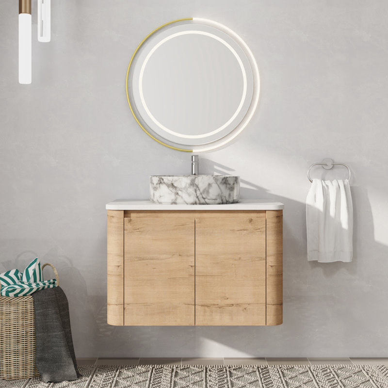 Meuble-lavabo mural simple avec lavabo en céramique, 30", Blanc / Gris