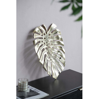 24.8X17.3X2" Gold Monstera Leaf Wall Décor