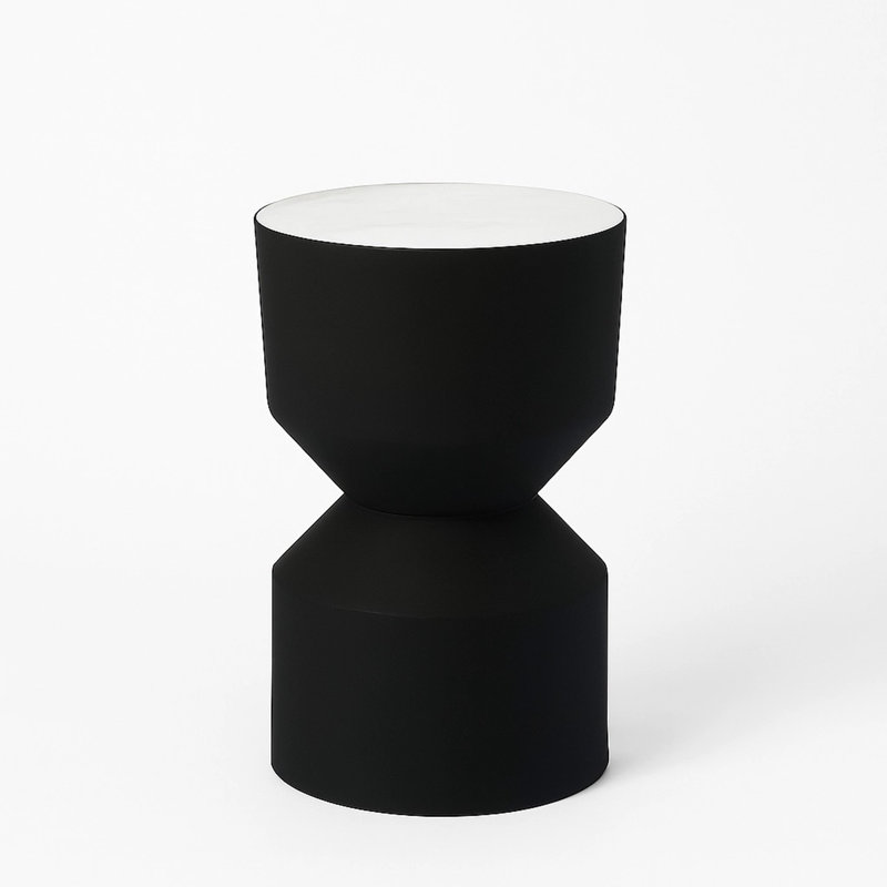 Round Side Table with White Marble Top and Black Metal Frame