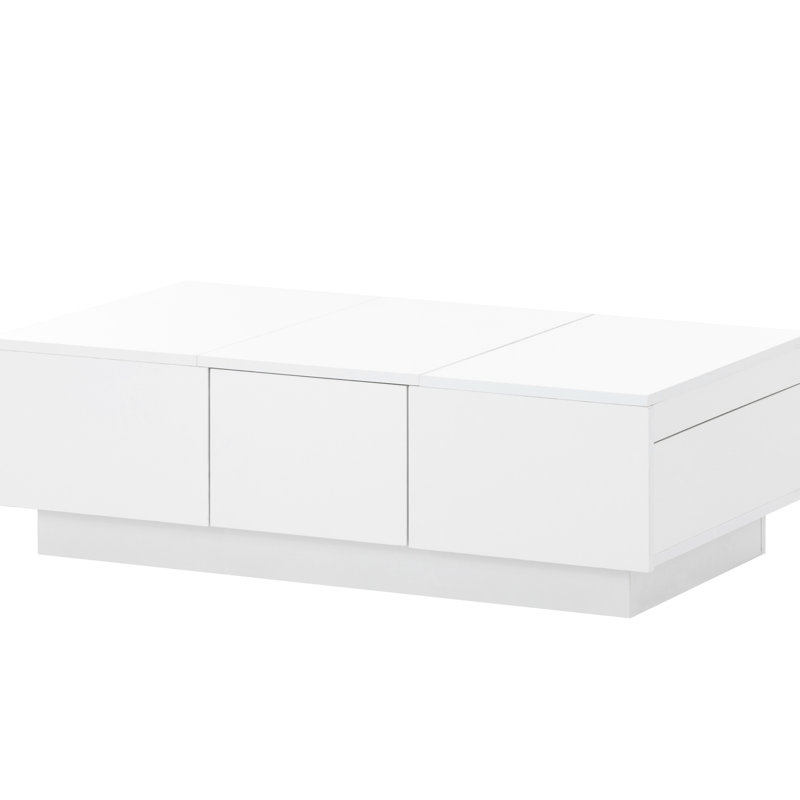 Table basse de salon à la mode en blanc, 2 rangements et tiroirs cachés, option extensible pour la maison blanche avec compartiments et conception de tiroir pratique