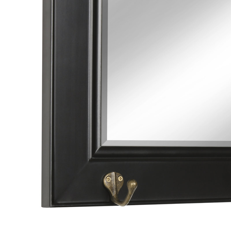 Carmaletta Wall Mirror with Hooks, Black