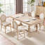 Chaises de salle à manger de style champêtre beige haut de gamme Amando, chaises rembourrées à dossier rond, techniques de tréfilage et de sculpture-1343588443